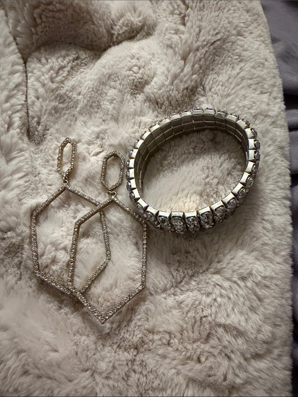 Silver Crystal Hoop Bracelet and Geometric Drop Earrings Set